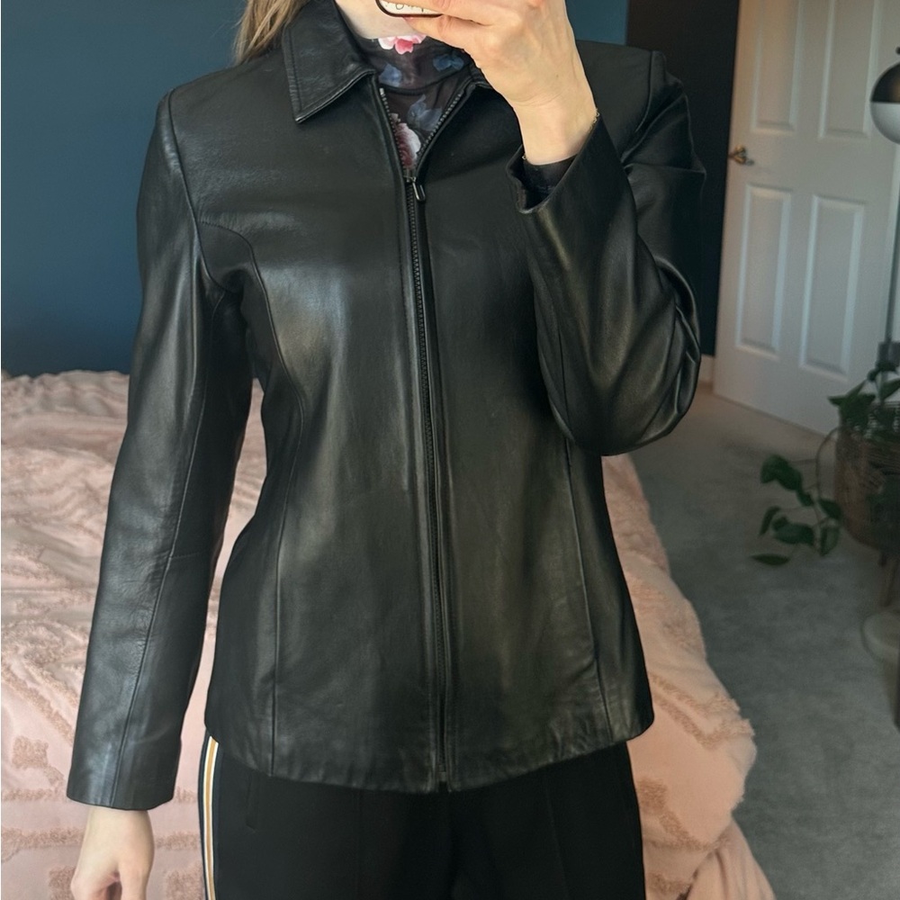 Vintage perfect basic leather coat Andree Black Leather Women's Jacket